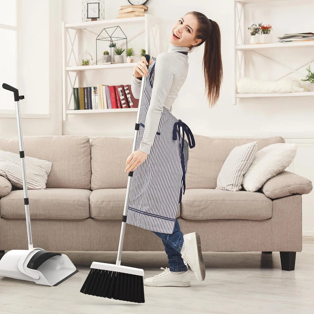 Broom and Dustpan Set - Adjustable Handle Upright Standing Lightweight