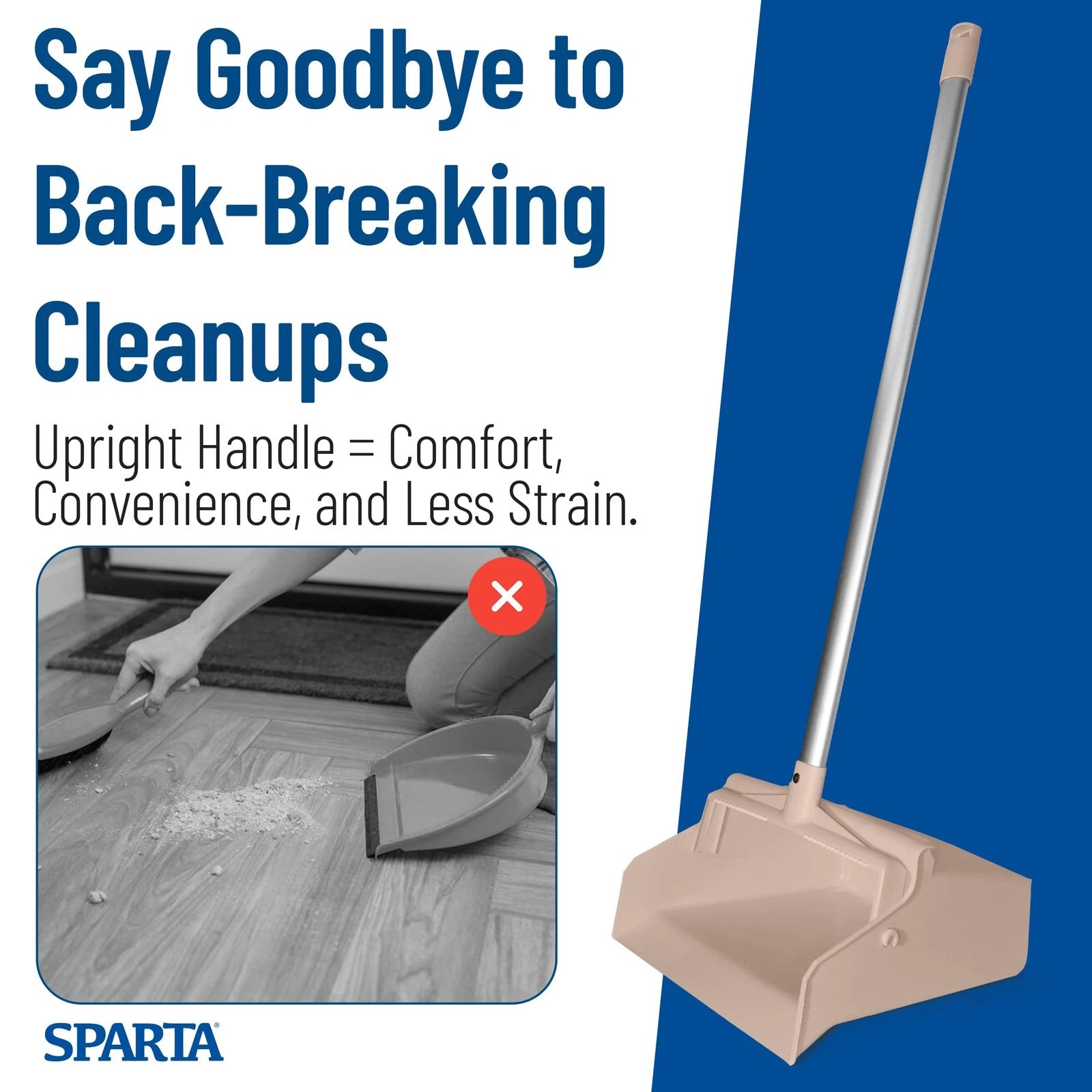 SPARTA Upright Dustpan with Aluminum Handle Serrated Edge for Broom Combing S...