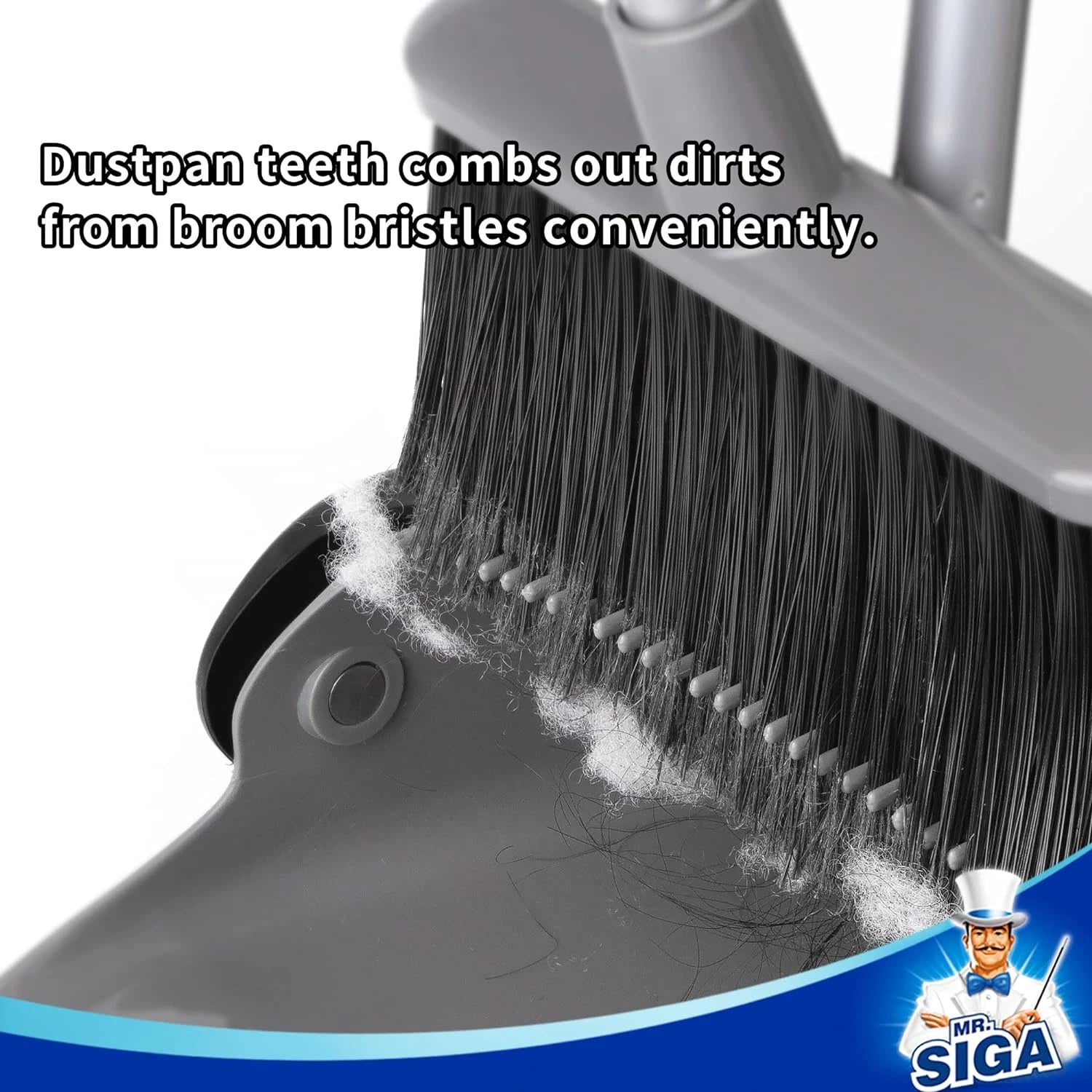 Adjustable Broom and Dustpan Set for Easy Floor Cleaning - Gray
