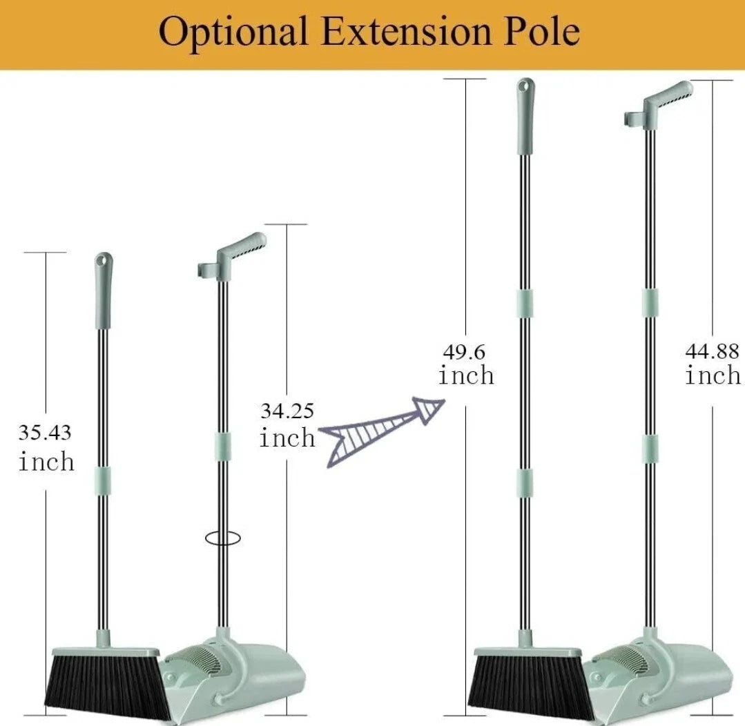 Sage Green Broom And Dustpan Set Foldable Extendable Floor Cleaning Tools