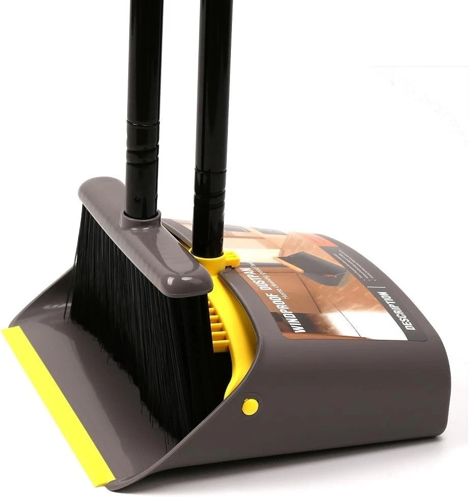 Yellow Heavy-Duty Broom and Dustpan - Perfect for Indoor and Outdoor Cleaning