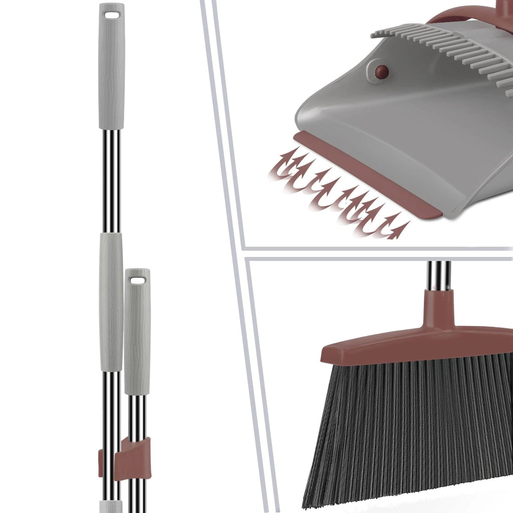 Broom with Dustpan Combo Set, 50.6 inch Long Handle, Upright Standing Broom a...