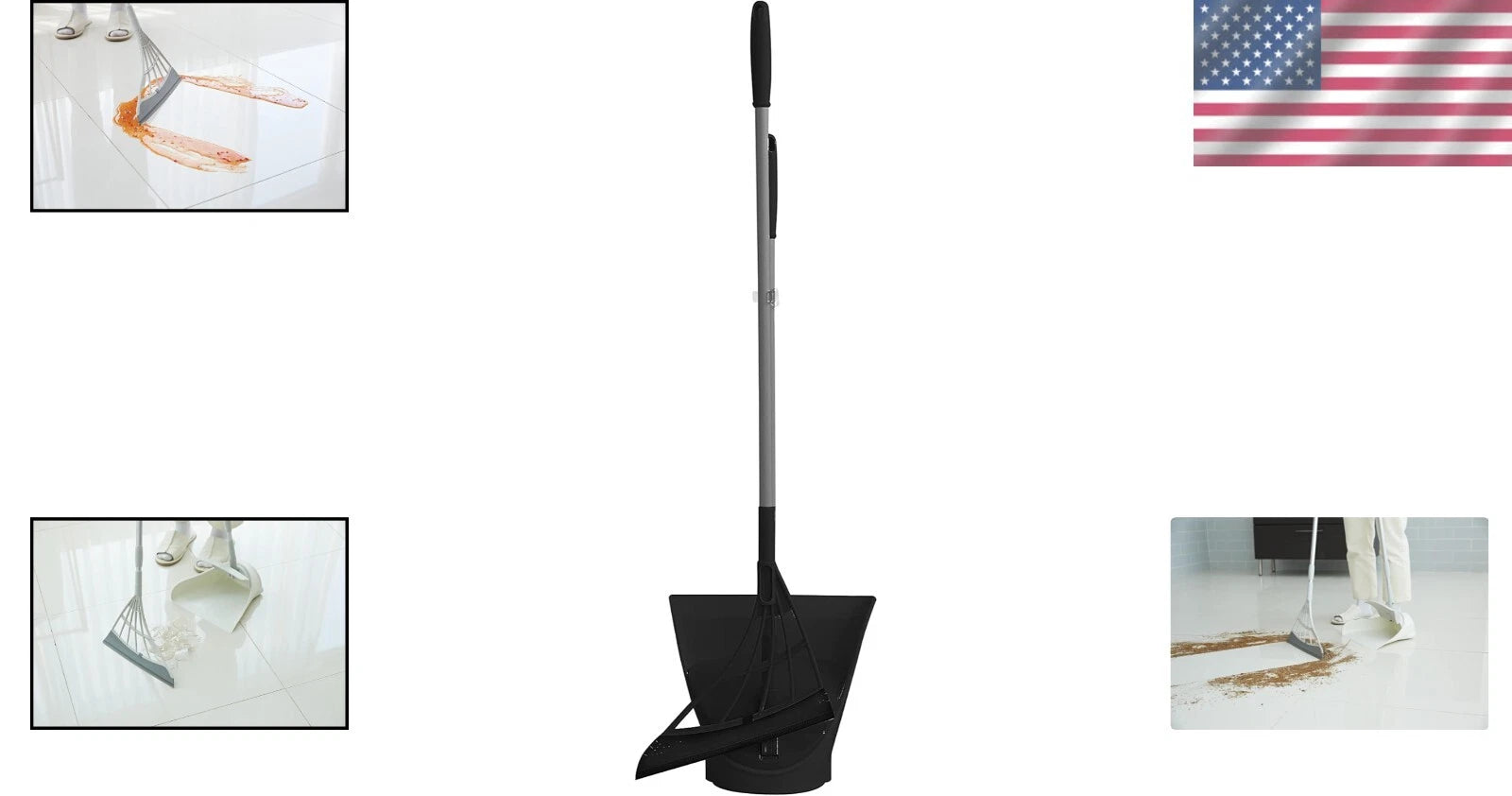 Versatile Silicone Broom and Dustpan Set with One-Click Open for Quick Cleanups