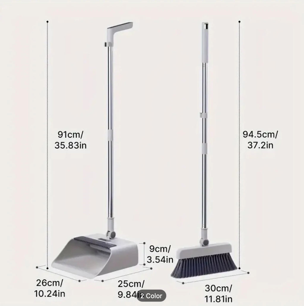 Broom and Dustpan Set, Adjustable Stainless Steel Office & Home Clean Tool