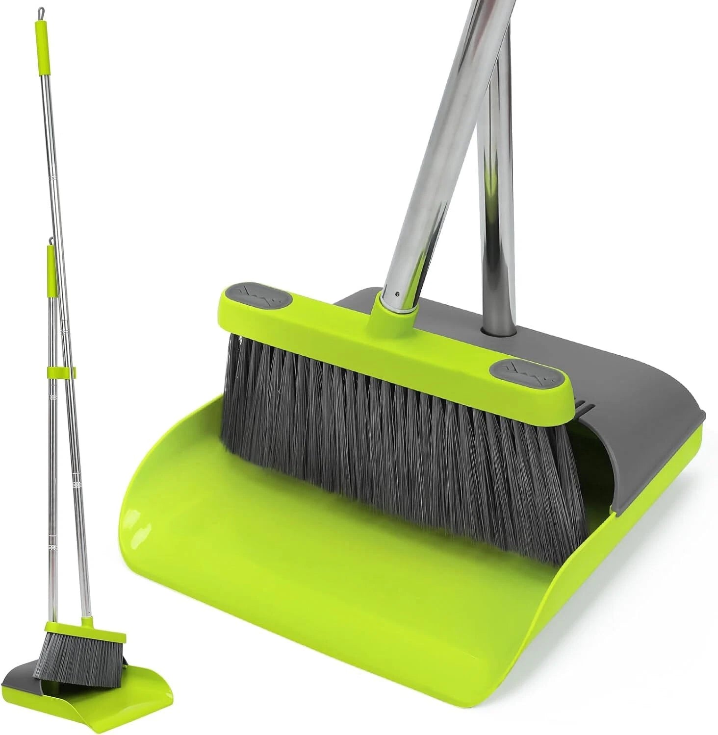 Broom and Standing Dustpan Set 50” Angle Broom with Long Handle Dust Pans for Ki