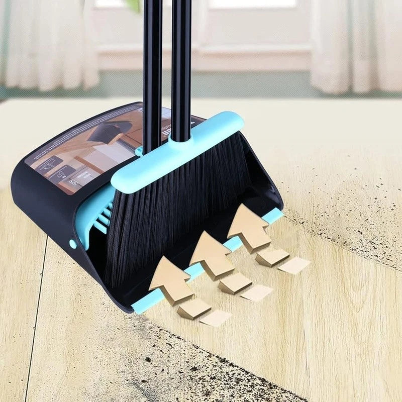 Broom Dustpan Combo Set Long Handle Standing Dustpan Broom Indoor Cleaning Tools