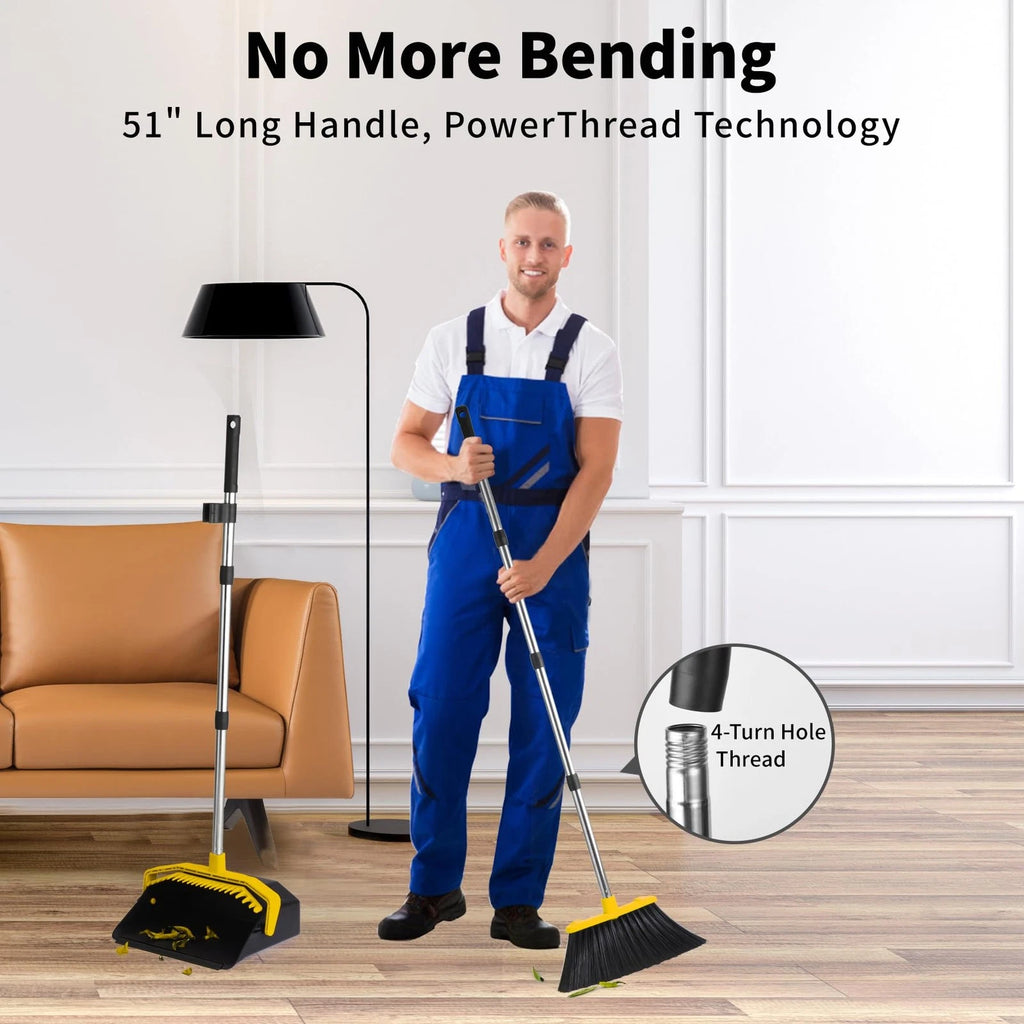 Tiumso Broom with Dustpan Combo Set, Brooms and Dustpans Sets with 51'' Long ...