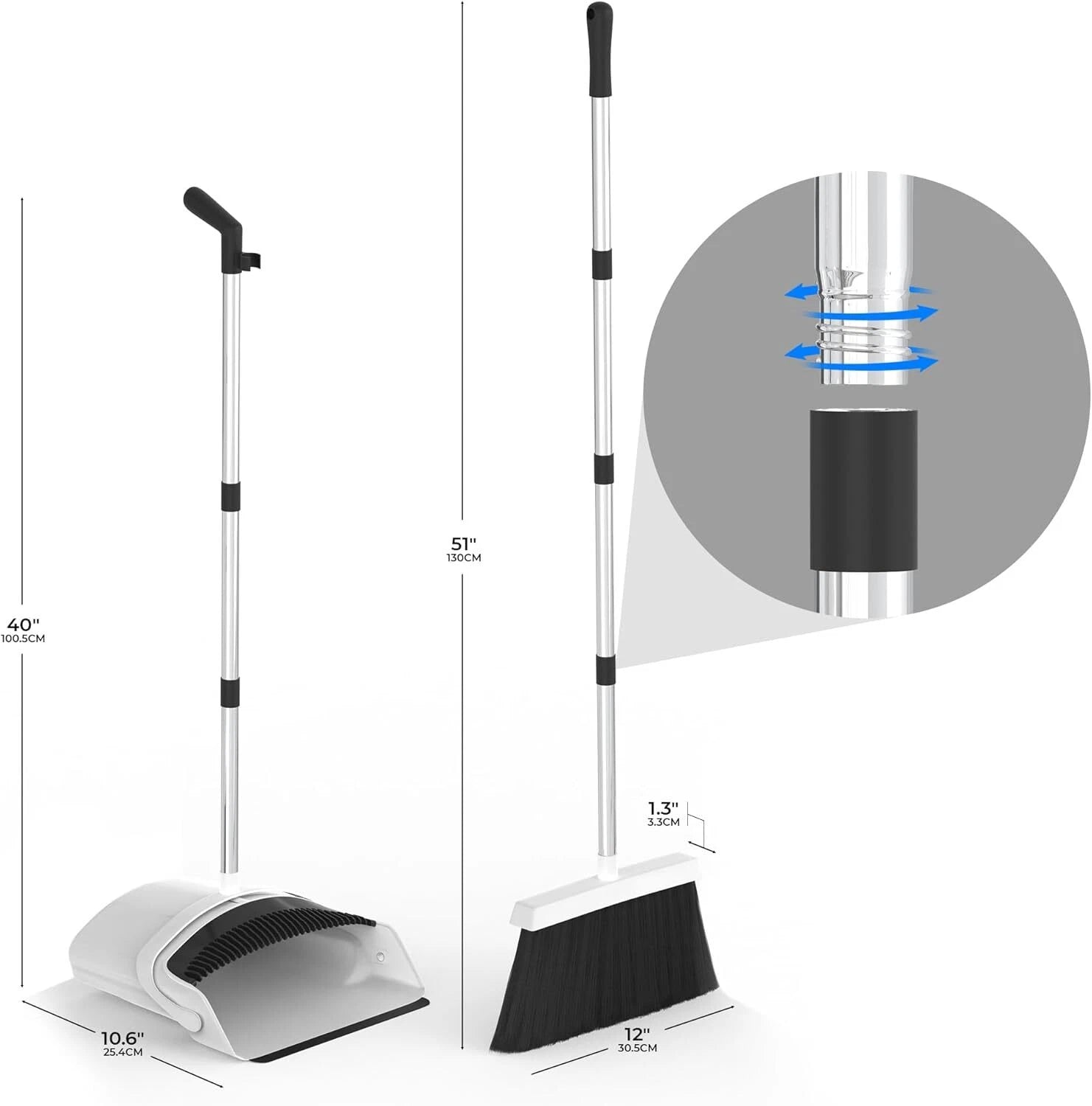 Broom and Dustpan Set - Adjustable Handle Upright Standing Lightweight