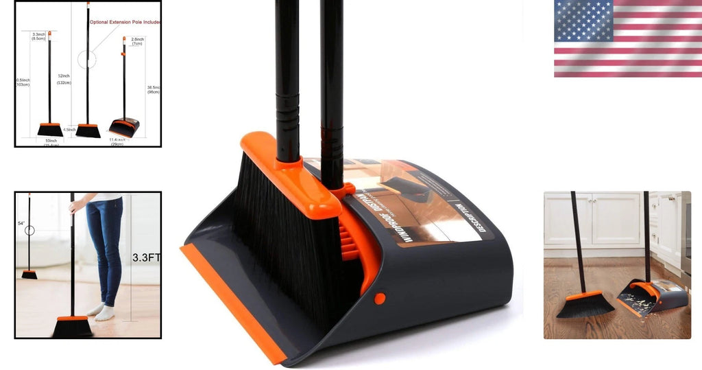 Efficient Cleaning Set: 132 cm Long Handle Broom & Dustpan with Pet Hair Removal