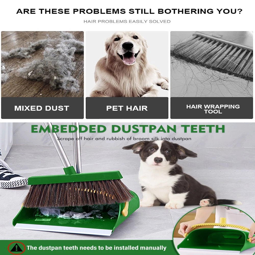 FVSA 51.2 Inches Long Handle Broom and Dustpan Set for Home, Broom and Dustpan C