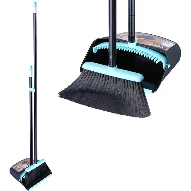 Broom Dustpan Combo Set Long Handle Standing Dustpan Broom Indoor Cleaning Tools
