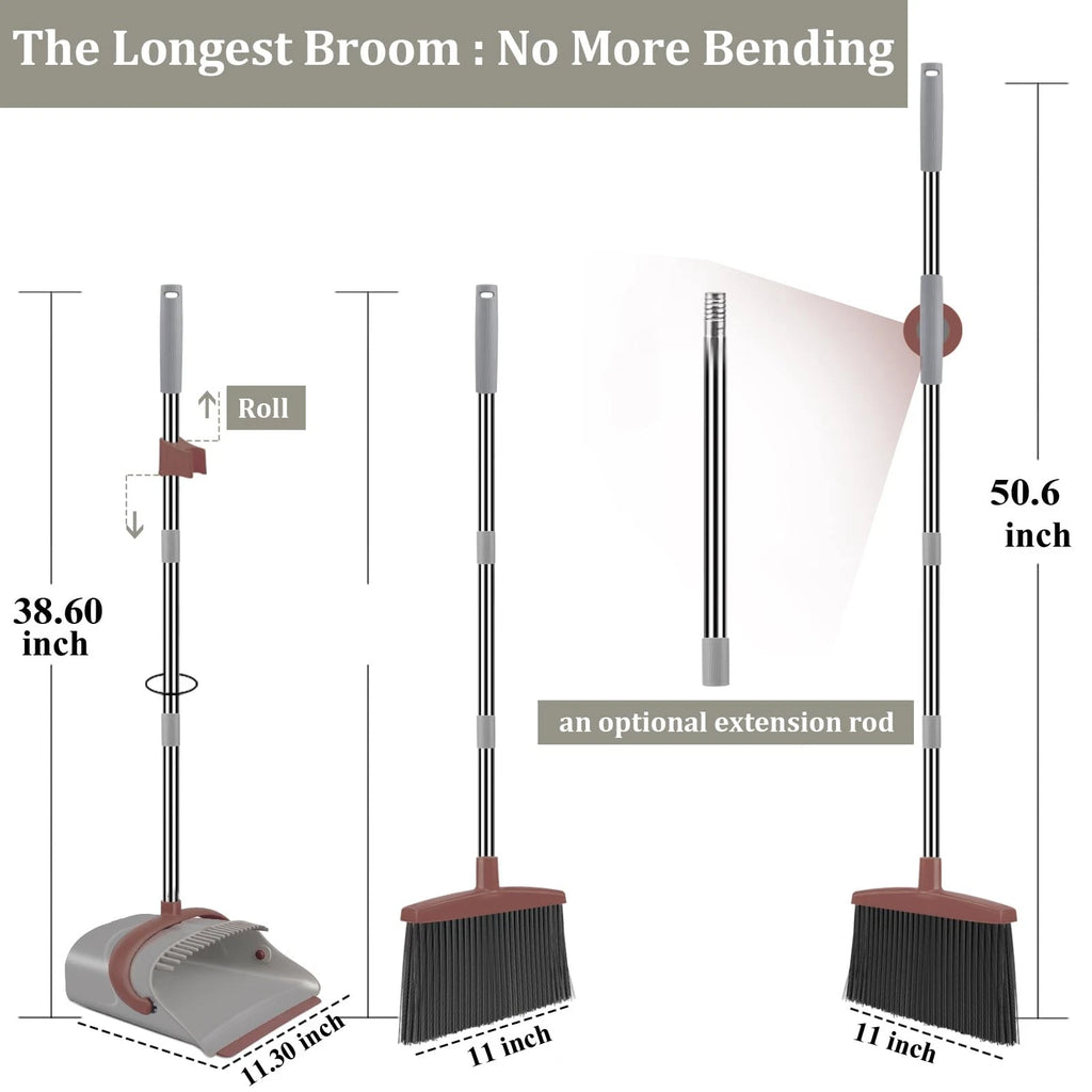 Broom with Dustpan Combo Set, 50.6 inch Long Handle, Upright Standing Broom a...