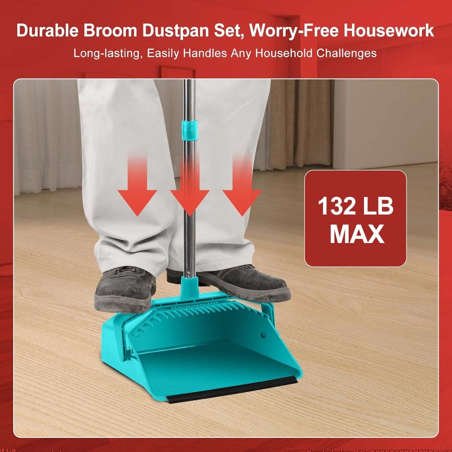 Upgrade Broom w/ Dustpan Combo Set,Broom & Dustpan Set w/ 51'' Long Handle-Large