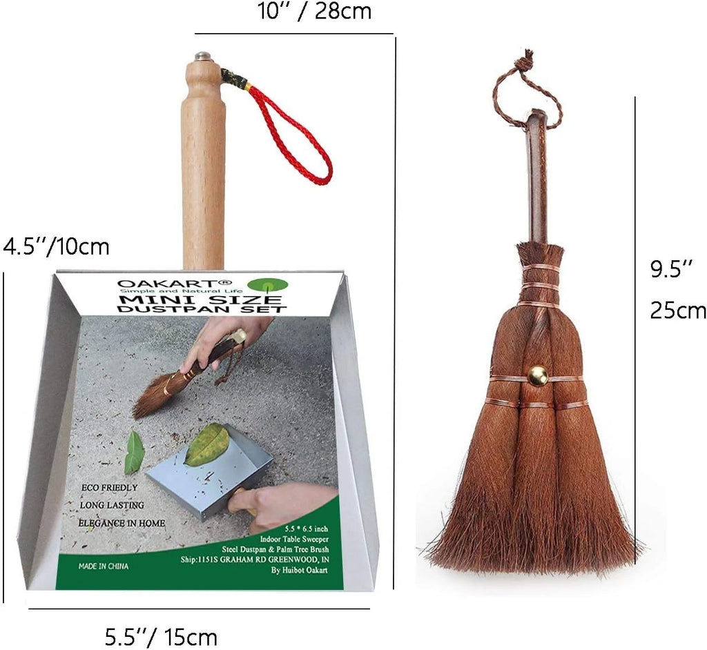 Mini Metal Dustpan and Brush Set Natural Bristle Hand Broom for Fireplace Woodst