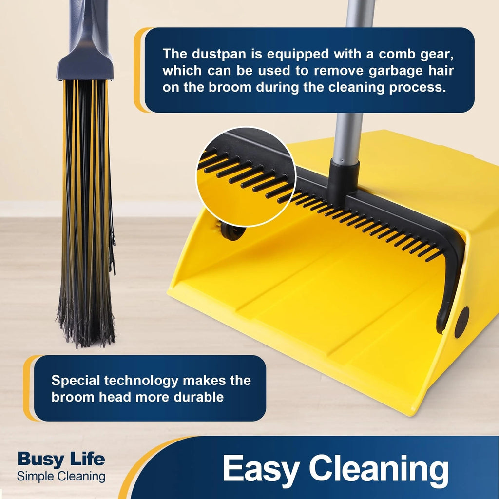 Yocada Commercial Broom and Dustpan Set 2 Plus 1 Set with Comb Commercial Out...