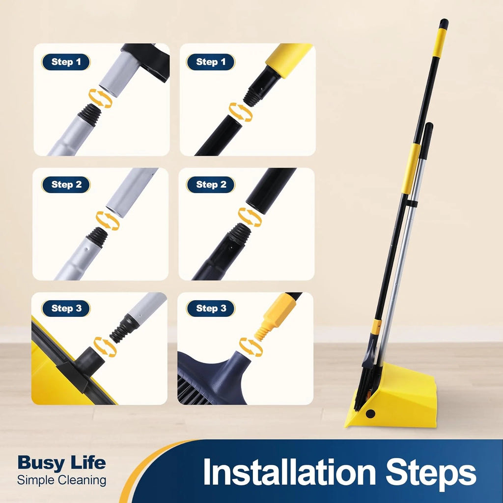 Heavy Duty Broom and Dustpan Set with Comb Commercial Outdoor Indoor for Courtya