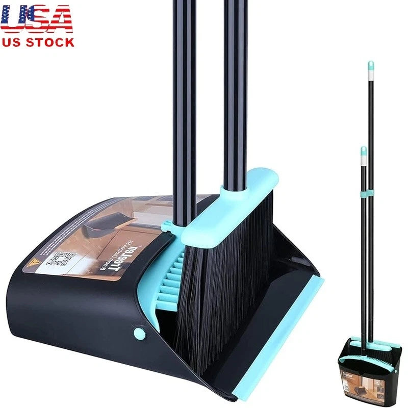 Broom Dustpan Combo Set Long Handle Standing Dustpan Broom Indoor Cleaning Tools