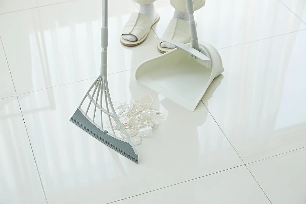 Versatile Silicone Broom and Dustpan Set with One-Click Open for Quick Cleanups