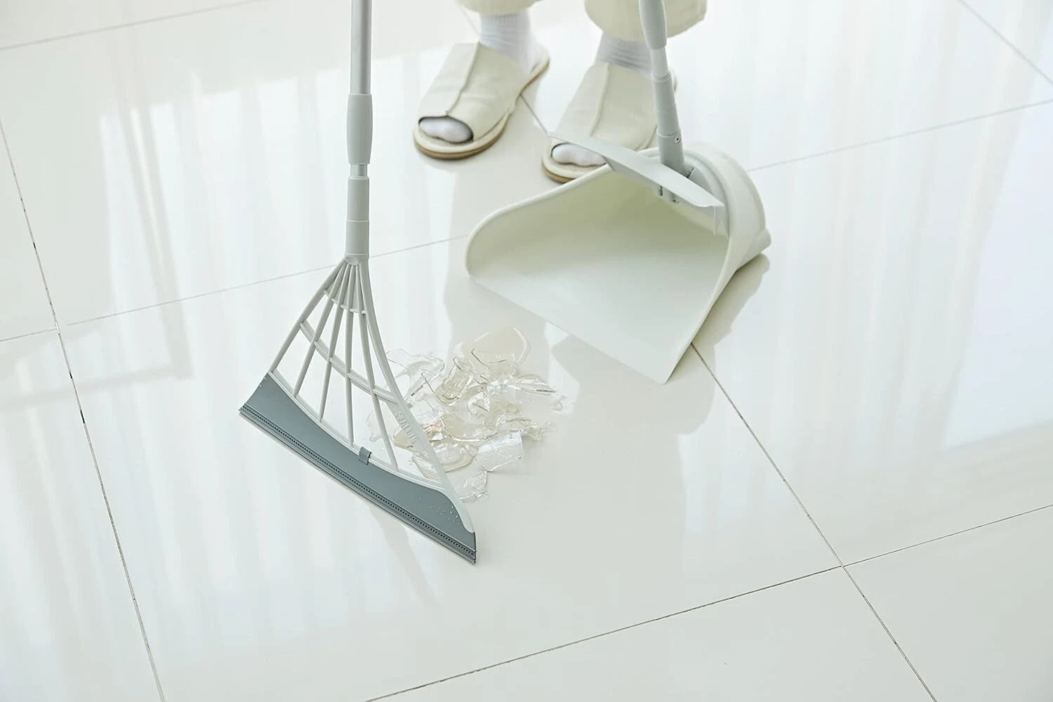 Versatile Silicone Broom and Dustpan Set with One-Click Open for Quick Cleanups