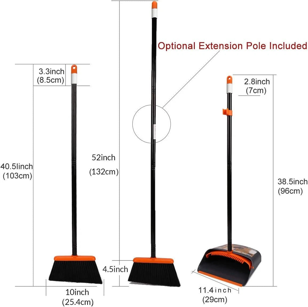 TreeLen Broom and Dustpan Set with 52" Long Handle for Home Kitchen Room Offi...