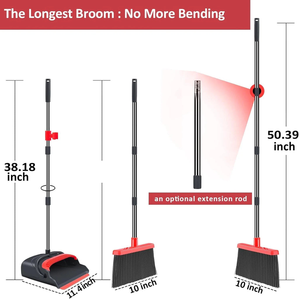 Broom and Dustpan Set, Long Handle Sweep Combo for Home Office Kitchen Lobby ...