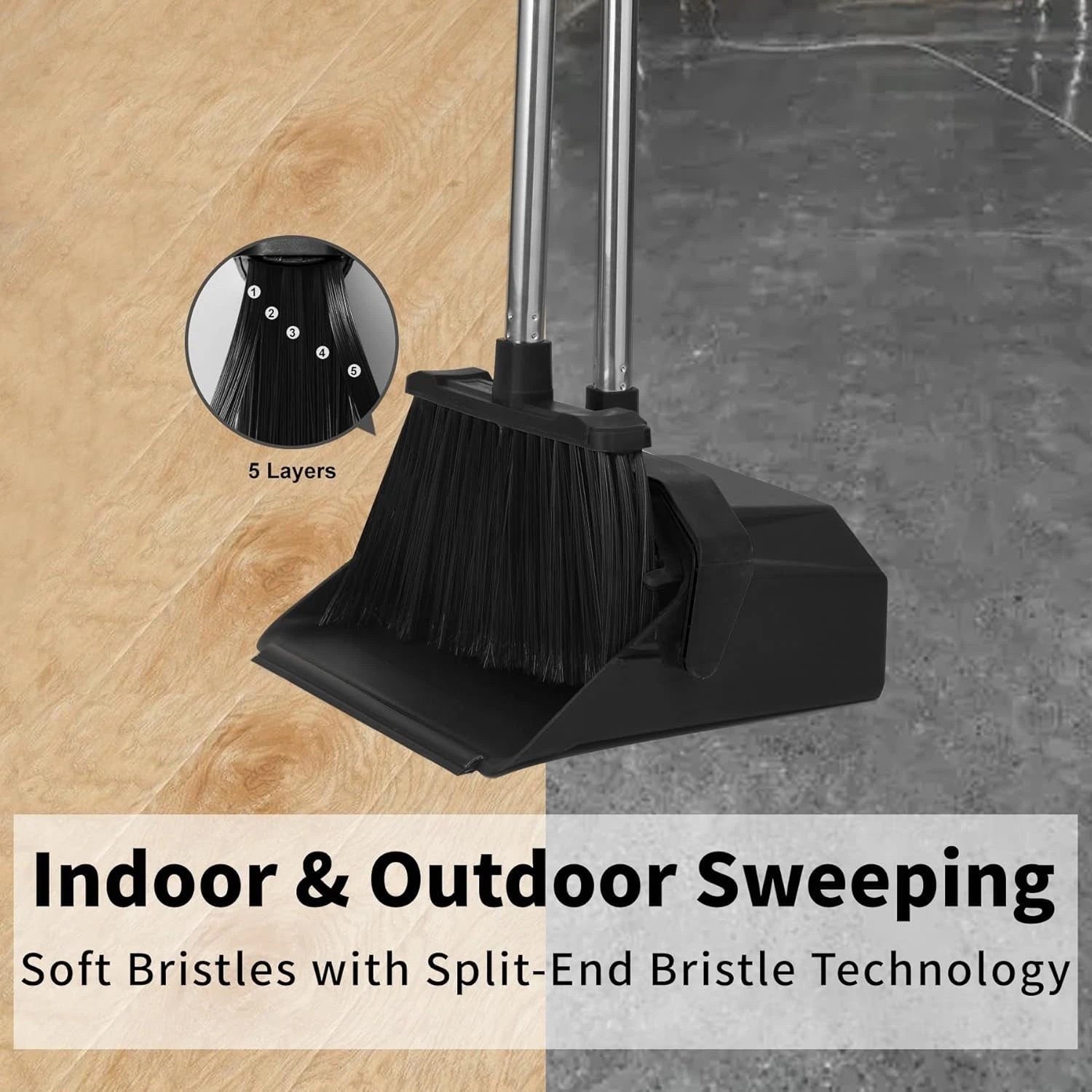 Innovative Self-Cleaning Dust Pan & 51-Inch Broom - Ideal for High-Traffic Areas