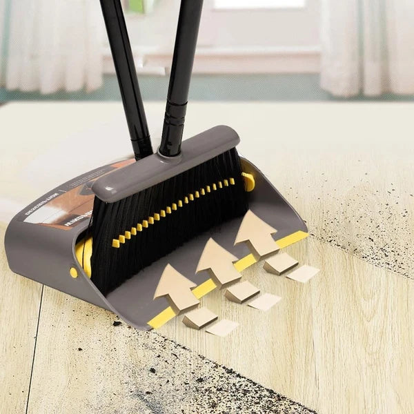 Yellow Heavy-Duty Broom and Dustpan - Perfect for Indoor and Outdoor Cleaning
