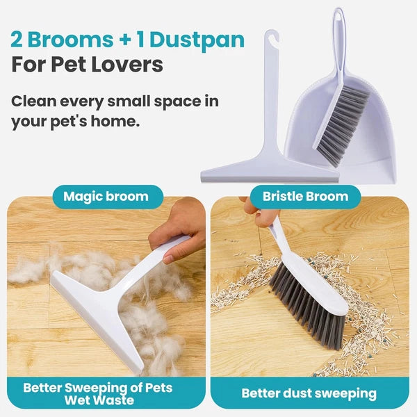 Dustpan and Brush Set for pet, Handheld Broom White