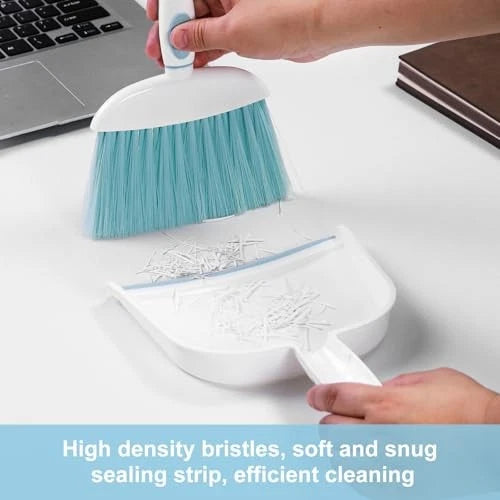 Small Dust Pan and Brush Set, Mini Broom and Dustpan Set Small Hand Broom Blue