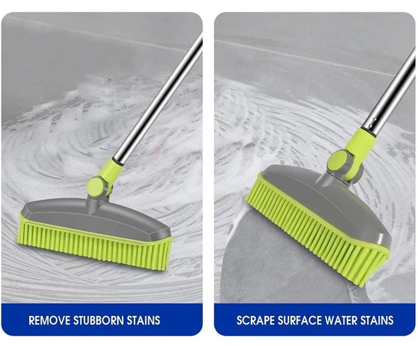 Adjustable Rubber Push Broom and Dustpan Set,Self Cleaning Indoor Outdoor Ang...