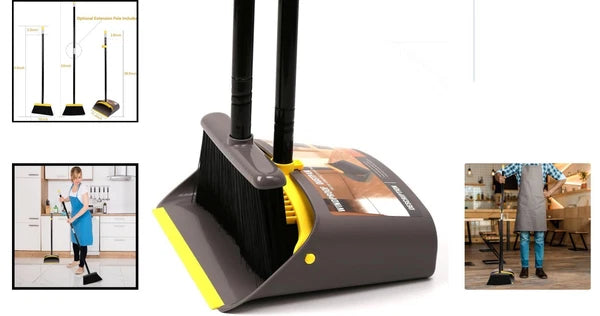 Yellow Heavy-Duty Broom and Dustpan - Perfect for Indoor and Outdoor Cleaning