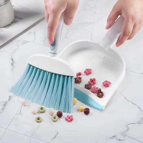 Small Dust Pan and Brush Set, Mini Broom and Dustpan Set Small Hand Broom Blue