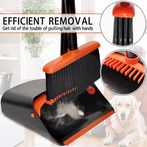 JEHONN Broom and Dustpan Set for Home, Long Handle Lightweight Broom Set with Co
