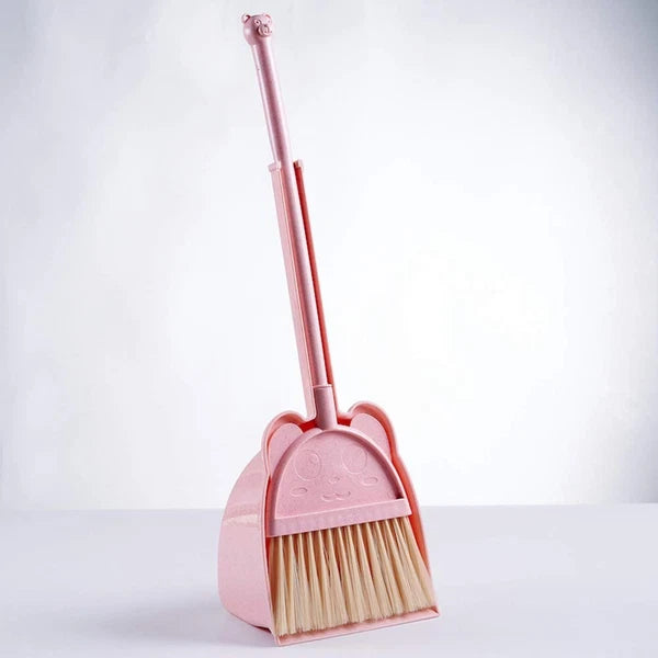 Mini Broom and Dustpan Set for Kids Little Housekeeping Helper Pink
