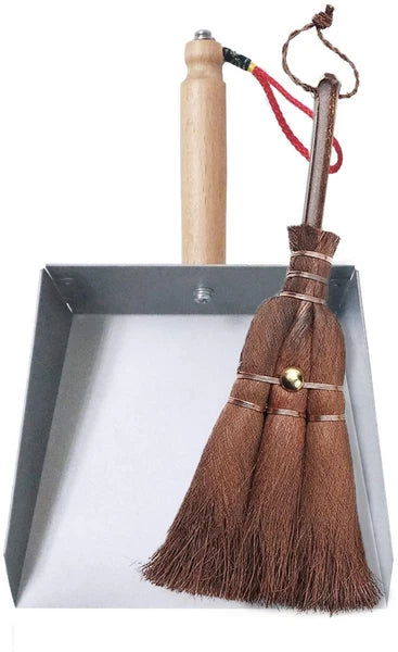 Mini Metal Dustpan and Brush Set Natural Bristle Hand Broom for Fireplace Woodst