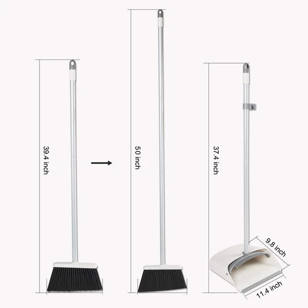 Broom and Dustpan Set,  Long Handle Lightweight Broom Set Upright Standing Dustp