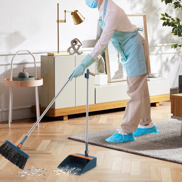 3pcs Long Dustpan+Brush Set Industrial Broom Dust Pan Lobby Strong Folding Sweep