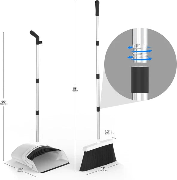 Broom and Dustpan Set - Adjustable Handle Upright Standing Lightweight