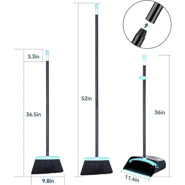 Broom Dustpan Combo Set Long Handle Standing Dustpan Broom Indoor Cleaning Tools