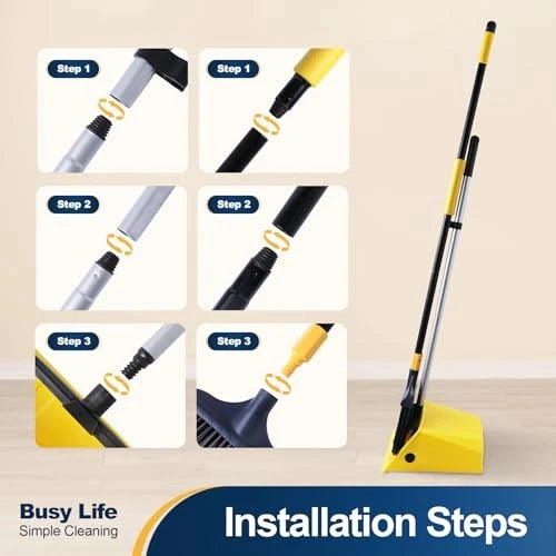 Commercial Broom and Dustpan Set 2 Plus 1 Set with Comb Commercial Outdoor