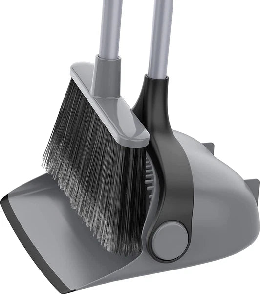 Adjustable Broom and Dustpan Set for Easy Floor Cleaning - Gray