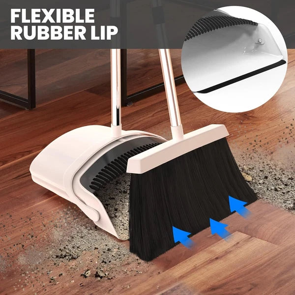 Broom and Dustpan Set - Adjustable Handle Upright Standing Lightweight