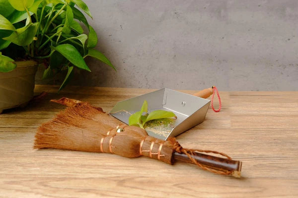 Mini Metal Dustpan and Brush Set Natural Bristle Hand Broom for Fireplace Woodst