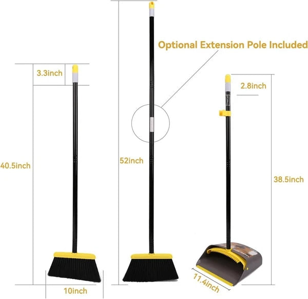 Yellow Heavy-Duty Broom and Dustpan - Perfect for Indoor and Outdoor Cleaning