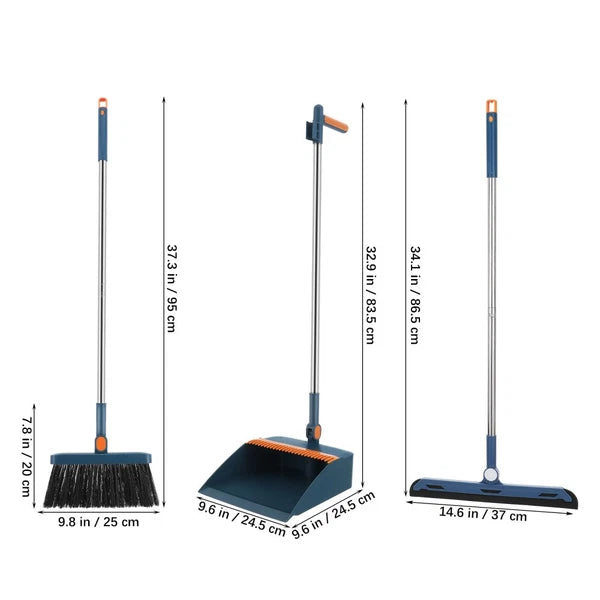 3pcs Long Dustpan+Brush Set Industrial Broom Dust Pan Lobby Strong Folding Sweep