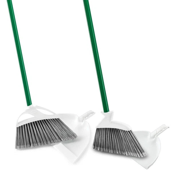 Angle Broom Dustpan Set Indoor Outdoor Cleaning Tools 2 Brooms 2 Dustpans New