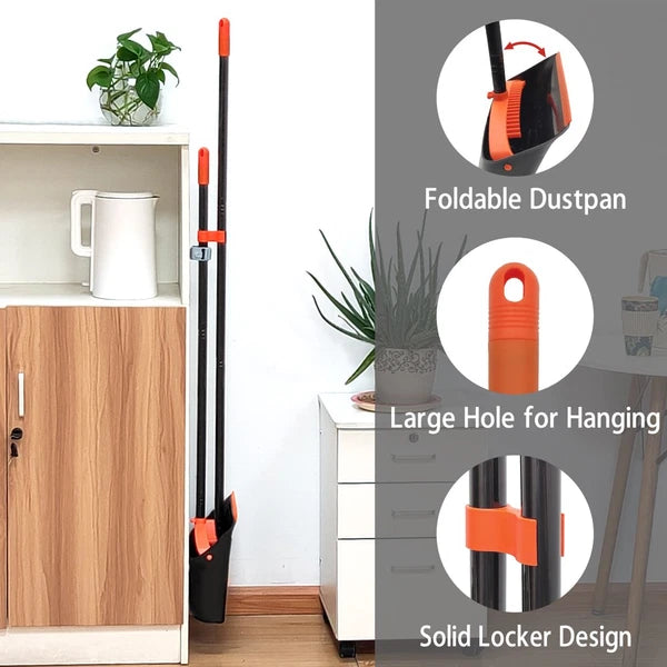 JEHONN Broom and Dustpan Set for Home, Long Handle Lightweight Broom Set with Co