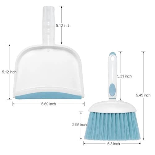 Small Dust Pan and Brush Set, Mini Broom and Dustpan Set Small Hand Broom Blue