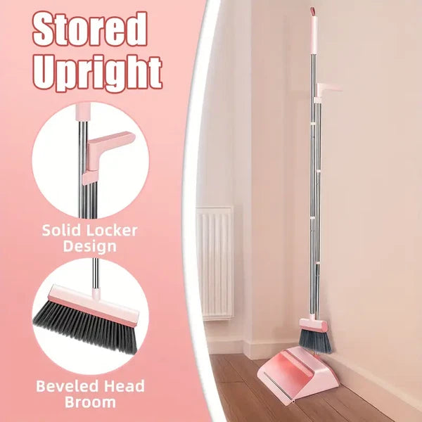 53" Broom and bustpan Set W/Dustpan Teeth Selfcleaning Home/Outdoor Sweeping int