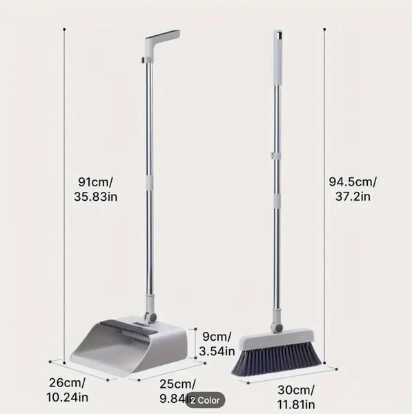 Broom and Dustpan Set, Adjustable Stainless Steel Office & Home Clean Tool